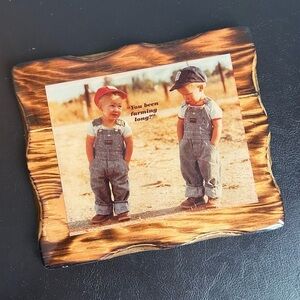 Vintage Lacquered Wood Base Photo Kids ‘You Been Farming Long’ Handmade Plaque